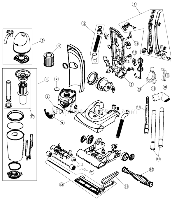 Page A Diagram and Parts List for UD40005  Dirt Devil Upright Vacuum